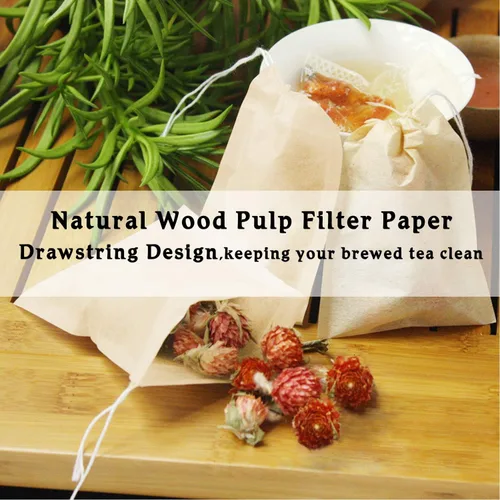Miniatura 9 de NEPAK 600 bolsas de filtro de té desechables para té suelto, bolsa vacía con cordón para té de hojas sueltas, con papel 100% natural sin blanquear
