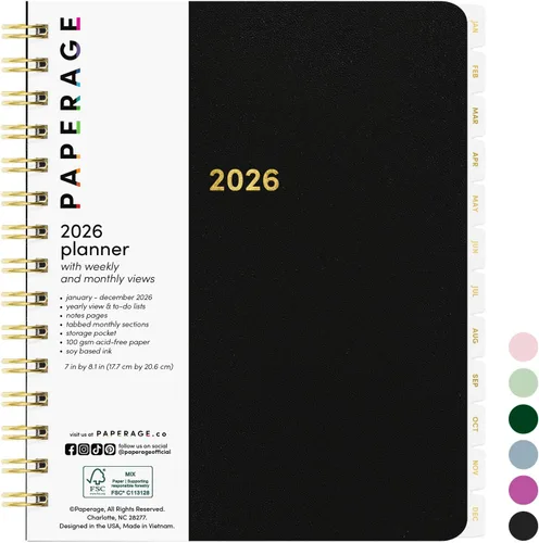 Miniatura 20 de PAPERAGE Agenda semanal y mensual 2026, 12 meses (enero de 2026 a diciembre de 2026), 5.6 x 8 pulgadas, agenda 2026 de tapa dura con hojas semanales