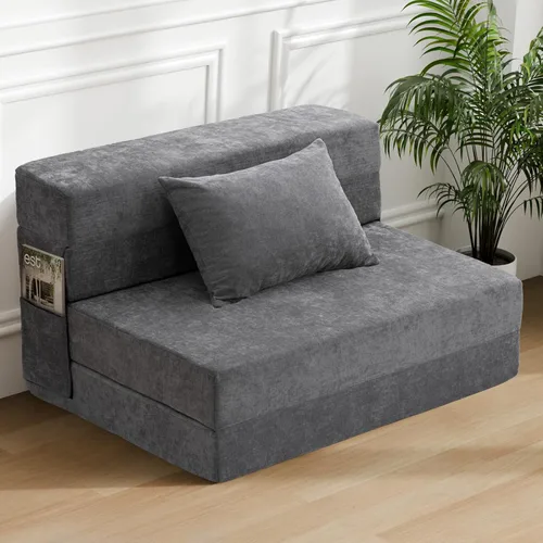 HOMFINE Sofá cama plegable - Silla cama convertible con cojín, sofá desplegable, colchón de espuma viscoelástica para piso, sofá futón, sofá