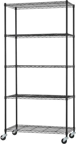 Estantería de alambre ajustable de 5 niveles con ruedas, estante de alambre para organización de cocina, almacenamiento de garaje, capacidad de 400