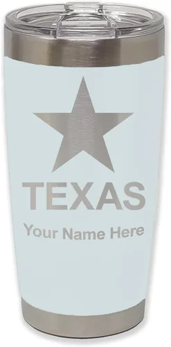 Miniatura 10 de LaserGram Vaso aislado al vacío de 20 onzas, bandera de Texas, grabado personalizado incluido (negro)