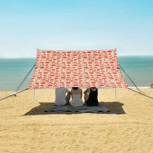 Miniatura 5 de Tienda de campaña de cabaña de playa con calabazas rojas y anaranjadas, UPF50+, ligera, grande, incluye pala de arena, sacos de arena, postes
