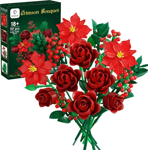 Miniatura 11 de Juego de construcción de ramo de rosas para adultos, regalos para mujeres, adolescentes, parejas, mamá, esposa, novia, colección de botánicos