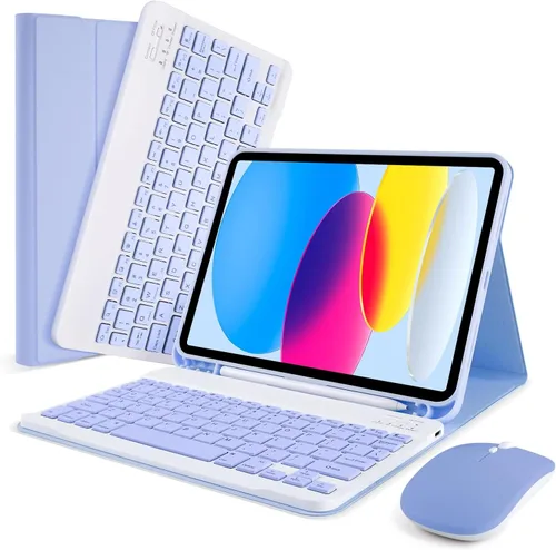 Miniatura 18 de SOPPY Funda con teclado Bluetooth y mouse para iPad de 11ª generación (A16) de 11 pulgadas 2025, 10ª generación de 10.9 pulgadas 2022, funda Azul
