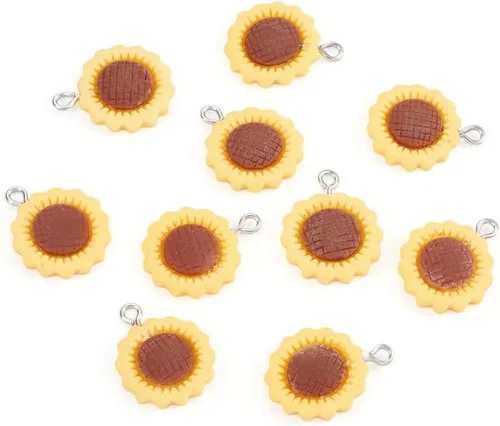 Miniatura 17 de Dijes de girasol de resina para hacer joyas, coloridos colgantes de flores de margaritas de verano, cuentas de girasol, adornos para pulseras, Flor