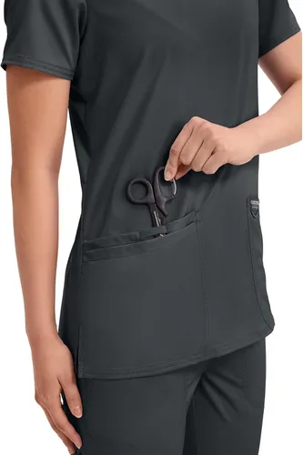 Miniatura 2 de Cherokee Medical - Camisa sanitaria para mujer con cuello en V, ajuste clásico moderno y 3 bolsillos, tela ultra suave y elástica en 2 direcciones