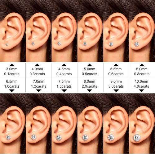 Miniatura 3 de Moissanite Stud Earrings Screw Back 3-10mm 0.2ct-8.0ct 18K White Yellow Rose Gold Plated S925 Sterling Silver Round Cut D Color VVS1 Lab Created