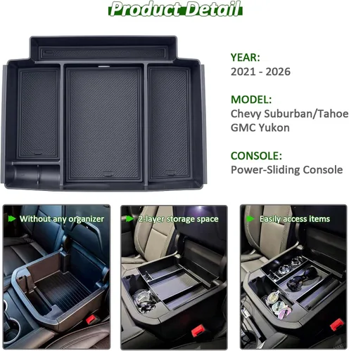 Miniatura 5 de TOPINSTALL Bandeja de Consola Deslizante Eléctrica Compatible con Accesorios Chevy Tahoe/Suburban/GMC Yukon 2021-2026, Organizador de Reposabrazos