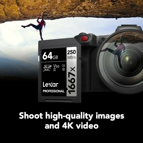 Miniatura 3 de Lexar Tarjeta de Memoria SD Profesional de 64GB (Paquete de 2) 1667x, UHS-II, C10, U3, V60, Full HD, 4K, Hasta 250MB/s de Lectura SDXC