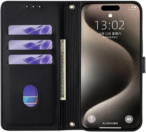 Miniatura 2 de Funda compatible con Itel Vision 1 Pro ranura para tarjeta con soporte abatible con cierre magnético, color negro