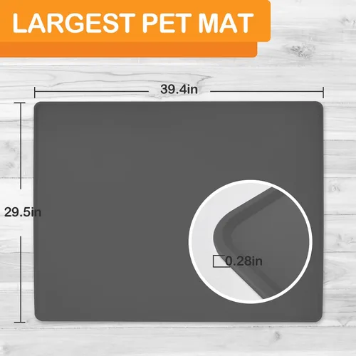 Miniatura 2 de KVK Tapete de agua para perros de 39.4 x 29.5 pulgadas, tapete de silicona para perros para comida y agua, extra grande, tapete de comida para Gris