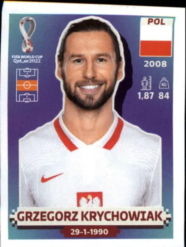 2022 Panini World Cup Soccer Sticker #POL13 Grzegorz Krychowiak Poland Group C Official Qatar WC Album Sticker in Raw (NM or Better) - Measuring 2