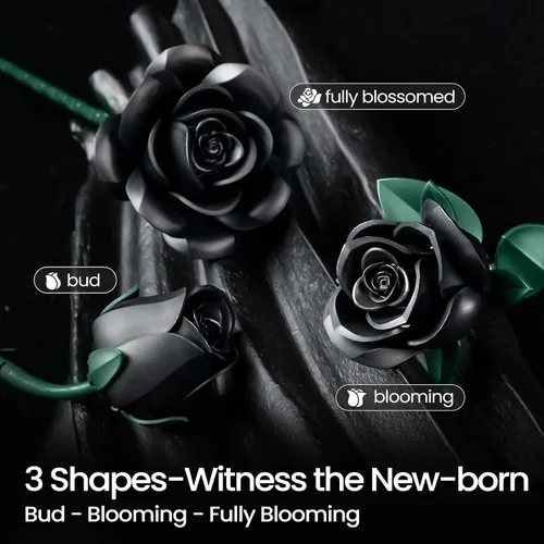 Miniatura 4 de iATOM Juego de construcción de flores de rosas negras, paquete de 3, regalo para el día de la madre, ella, novia, esposa, pareja, gótico, emo