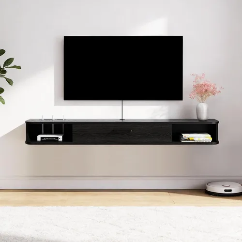 Miniatura 8 de Unidad de TV flotante, armario de TV montado en la pared de 47 pulgadas, estantes flotantes con puerta, centro de consola multimedia