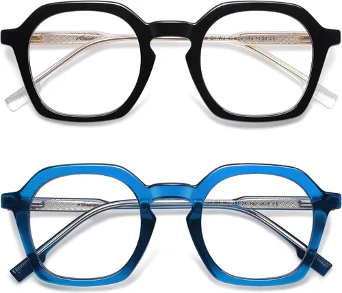 Miniatura 8 de AMOMOMA Paquete de 2 lentes de lectura cuadrados retro para mujeres y hombres, marco vintage para lector de computadora con luz azul AM6193