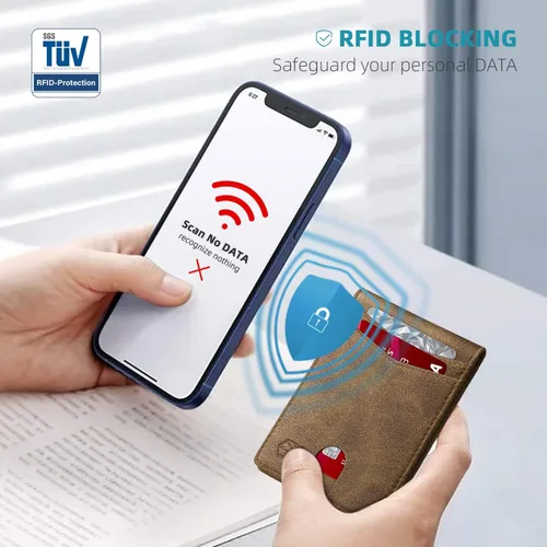Miniatura 69 de Zitahli - Billetera delgada con 12 ranuras para tarjetas, ventana de identificación con clip para dinero, bolsillo frontal RFID plegable, pequeña