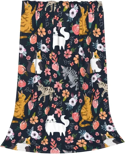 Miniatura 3 de Manta de flores de gato, suave, cálida, ligera, acogedora manta de felpa para cama, sofá, oficina, decoración de regalos para niños y mujeres, 50 x
