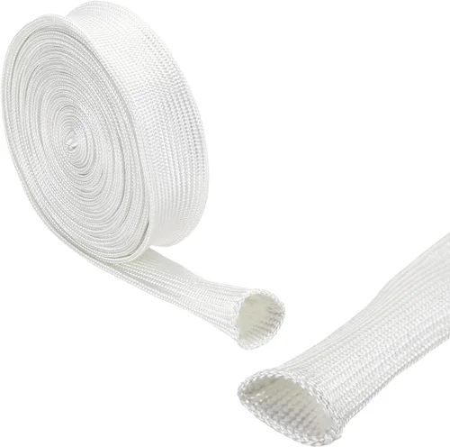 uxcell Manga de trenza de aislamiento, 3mm/0.12 pulgada-5m/16 Pies manga de fibra de vidrio de alta temperatura blanca Blanco