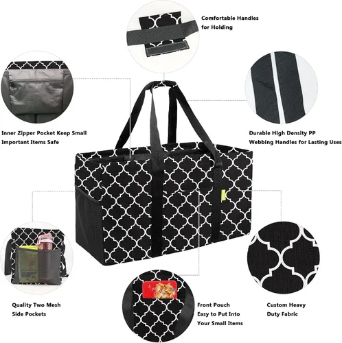 Miniatura 4 de BeeGreen Black Lantern - Bolsa grande plegable para mujer, con asas de transporte, espaciosa bolsa de almacenamiento de comestibles