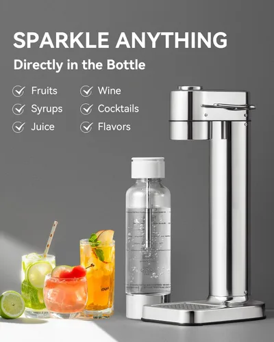 Miniatura 5 de MOKKOM Máquina de agua con gas, fabricante de refrescos con botella de carbonatación PET de 1 litro, máquina de transmisión de refrescos