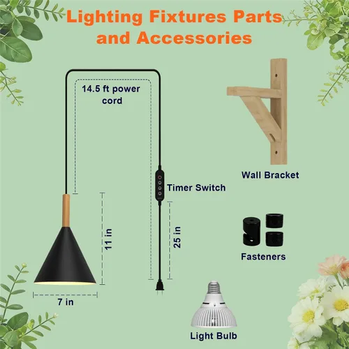 Miniatura 2 de Luces colgantes de cultivo para plantas de interior, lámpara de plantas de espectro completo de 20 W con temporizador, altura ajustable, luz