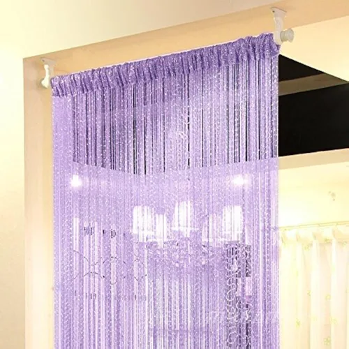 Miniatura 13 de Cortina de cuerda para puerta, hilo plano de cinta plateada con borlas, divisor de habitación, 39 x 79 pulgadas (rosa-estilo 2)