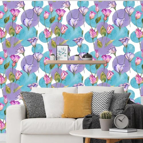 Miniatura 2 de BaoHArtHome Papel tapiz floral para despegar y pegar, papel de contacto morado y rosa, moderno, extraíble, para dormitorio, baño, apto