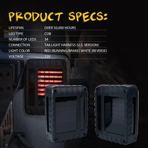 Miniatura 7 de Xprite Luces traseras LED con señal de giro de freno trasero y función de iluminación inversa, luces traseras de lente ahumada compatibles con Jeep