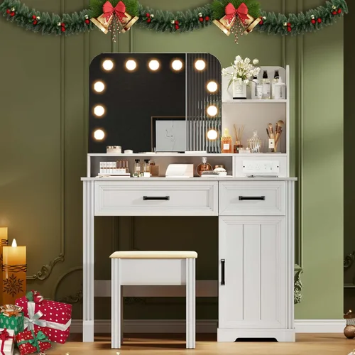 Miniatura 11 de Lvifur RGB Escritorio de Tocador - con Espejo y Luces, Juego de Mesa de Tocador con 7 Luces Dinámicas y 24 Estáticas Atenuables con Estación