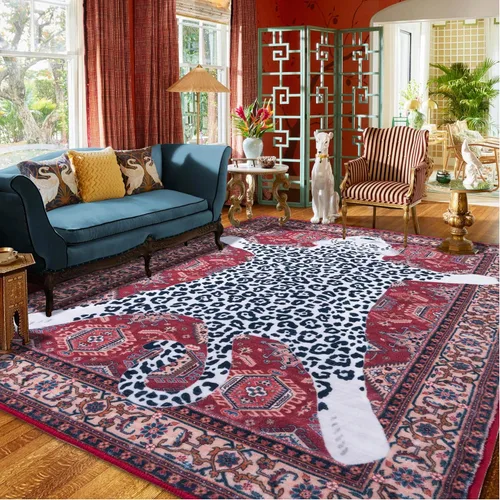 Miniatura 25 de Alfombra de leopardo de 2 x 3 pies para sala de estar, alfombra estética vintage de animales para habitación de niñas, guardería, dormitorio, Azul