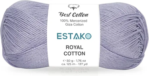 Miniatura 24 de Estako Algodón Royal, 100% hilo de algodón giza mercerizado, suave, súper fino 1 para ganchillo y tejer, 1.76 onzas (50g) / 137 yardas (125m)