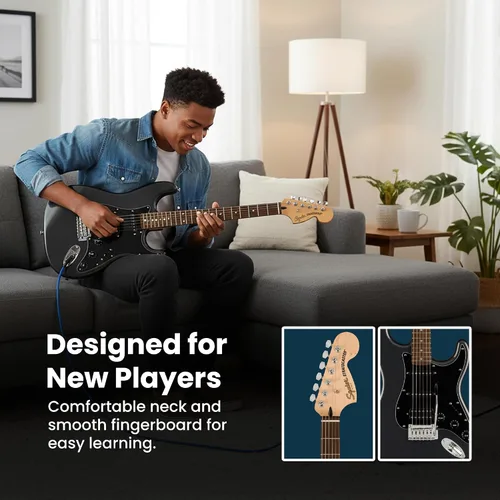 Miniatura 5 de Fender Squier Affinity Stratocaster HSS - Paquete Charcoal Frost Metallic con amplificador Frontman 10G, cable, funda, correa, púas, lecciones