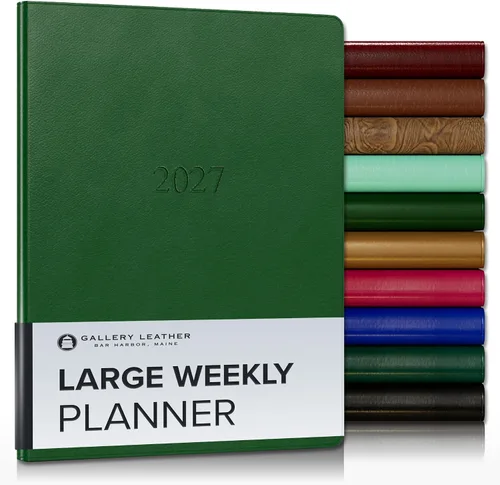 Miniatura 77 de Gallery Leather Agenda semanal y mensual grande 2025-2026, agenda y cuaderno con elegantes bordes de página dorados dorados, 12 meses, cactus Cactus