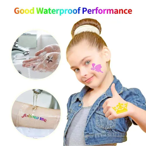 Miniatura 4 de Kit de tatuajes temporales con purpurina para niños, 24 purpurina corporal, 2 pegamento, 5 pinceles, 187 plantillas, kit de maquillaje de Halloween
