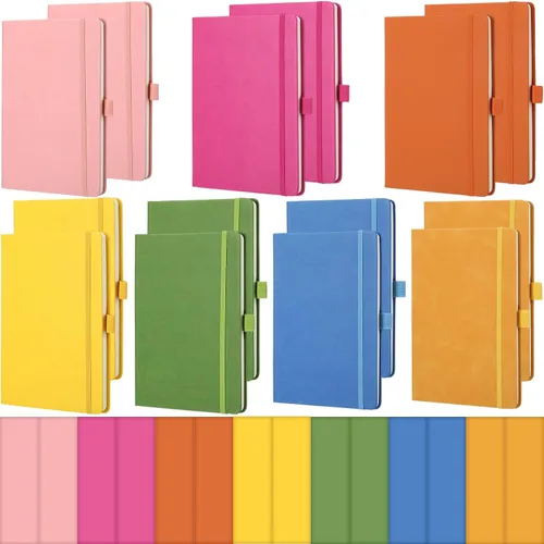 Miniatura 21 de Laumoi 7 Pack Hardcover Journal Notebooks Bulk A5/A4/B5 Journaling Notebook Wide Ruled PU Leather Ruled Lined Journals with Pen Holder for School