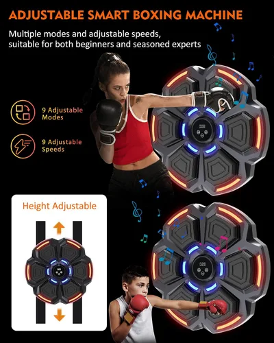 Miniatura 9 de Máquina de Boxeo con Música para Adultos - 9 Modos y 9 Velocidades, Máquina de Boxeo con Música Bluetooth con Guantes, Equipo de Entrenamiento