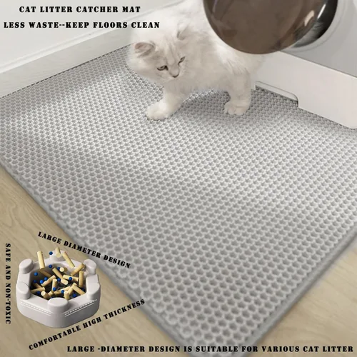 Miniatura 4 de HCY&WLD Tapete para arena de gatos, 45x26/35x24/30x22/24x18 pulgadas, tapete de doble capa para caja de arena de gatos, EVA antideslizante