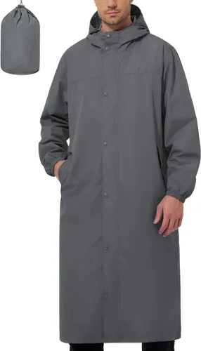 Miniatura 7 de UIQUR Chaqueta impermeable para hombre, ligera, larga, impermeable, rompevientos, ciclismo, correr, senderismo, plegable