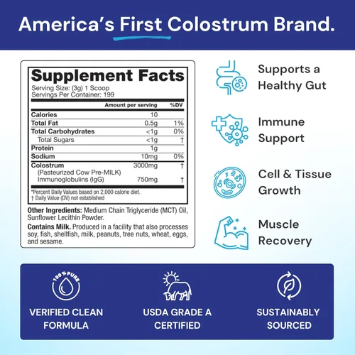 Miniatura 2 de Symbiotics Colostrum Plus Powder - Soporte de recuperación inmune y muscular, 25% de inmunoglobulinas IgG, resistencia al entrenamiento y salud