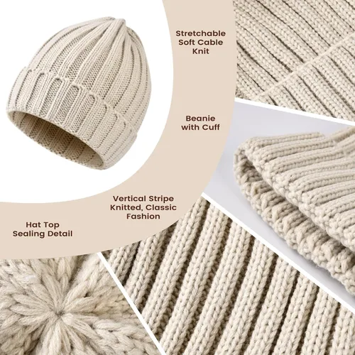 Miniatura 2 de Conjunto de gorro de invierno para mujer + bufanda larga + guantes para pantalla táctil, conjunto de ropa cálida con forro polar de punto