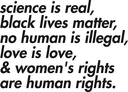 Vinilo adhesivo de vinilo para ventana de 5 pulgadas con texto en inglés Science is Real, Black Lives Matter, Love is Love is Love and Womens Rights
