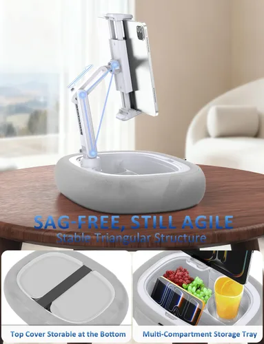 Miniatura 6 de Tryone Soporte de almohada para tableta y soporte para portátil: soporte ajustable para iPad con cuenco para aperitivos, almohada de felpa suave