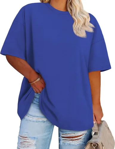 Miniatura 9 de Blusas de Talla Grande Casuales Camisetas Oversized para Mujeres Ajuste Holgado Cuello Redondo Blusas Camisetas Básicas de Verano Tees