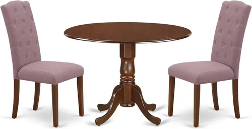 Miniatura 15 de East West Furniture DLCE3-BLK-21 - Juego de mesa de comedor de 3 piezas que contiene una mesa de comedor redonda con gotas y 2 sillas tapizadas