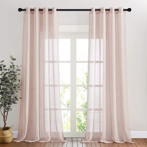 Miniatura 81 de NICETOWN Cortinas de lino traslúcidas con textura de lino de 84 pulgadas de largo, con ojales semitraslúcidos, tratamientos de ventana, privacidad