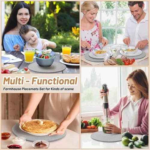 Miniatura 7 de Billbotk Juego de 4 manteles individuales redondos tejidos de 13 pulgadas para mesa de comedor, almohadillas calientes para cocina, salvamanteles