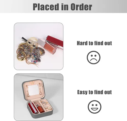 Miniatura 3 de Joyero de viaje con espejo, mini organizador portátil para anillos, aretes, collares, regalos para niñas y mujeres