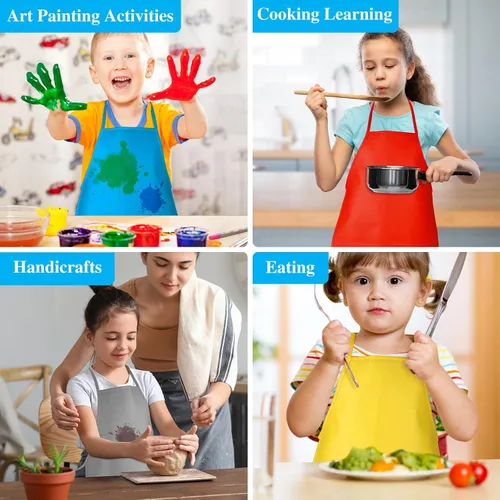 Miniatura 5 de Delantales de Pintura para Niños 12 Piezas 12 Colores Delantal de Arte Infantil con 2 Bolsillos Espaciosos Delantales para Niños para Actividades