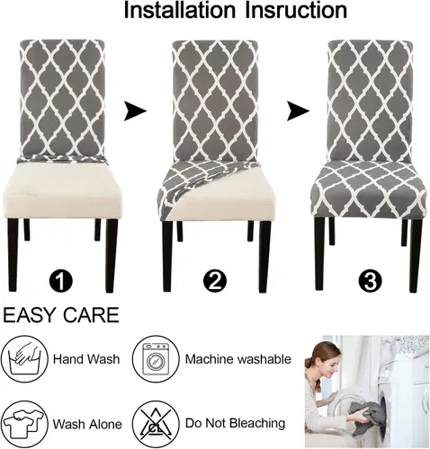 Miniatura 6 de JQinHome Juego de 8 fundas para sillas de comedor, fundas de alta elasticidad extraíbles y lavables, fundas protectoras de asiento para silla