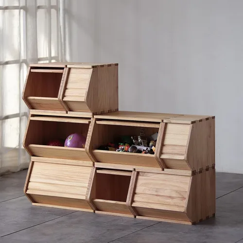 Miniatura 5 de Cofres apilables de madera maciza, contenedores con tapas, caja modular multiusos de madera, organizadores de almacenamiento de armario, gabinete